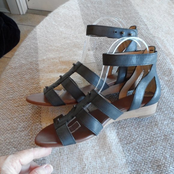 New Matt Bernson Black Leather Gladiator Ankle Strap Sandals Size 8 - Picture 5 of 12